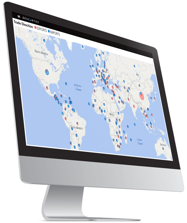 descartes datamyne software showing global trade data map