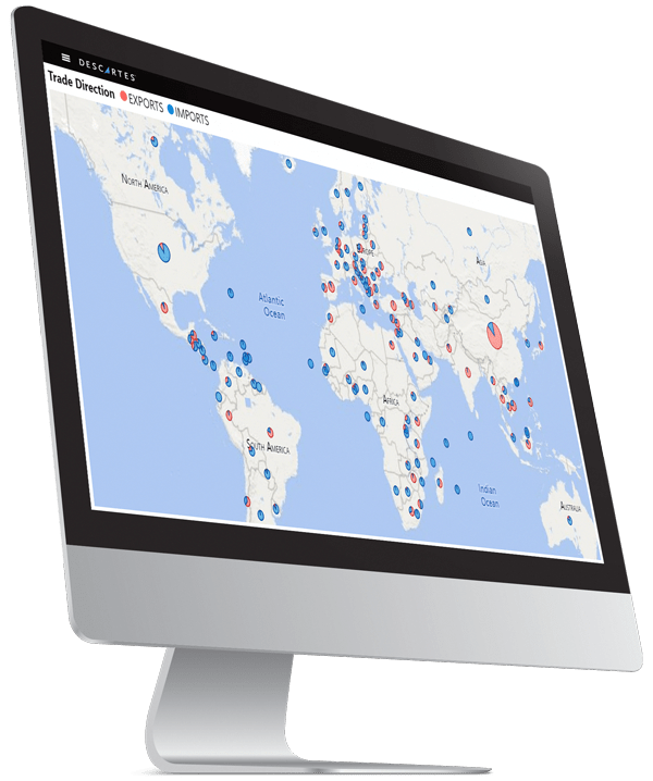 descartes datamyne software showing global trade analytics heat map