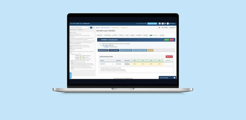Descartes Datamyne Tariff Insights displaying tariff and duty information to help evaluate landed costs and global sourcing decisions.